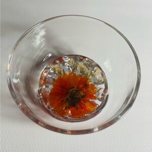 Hand Crafted Glass and Resin with Orange Floral Trinket Dish